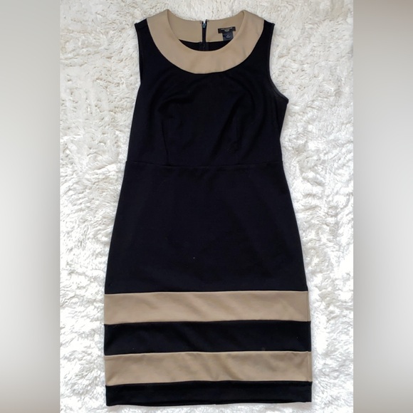 Ann Taylor Black Dress with Beige Trim - Picture 2 of 6